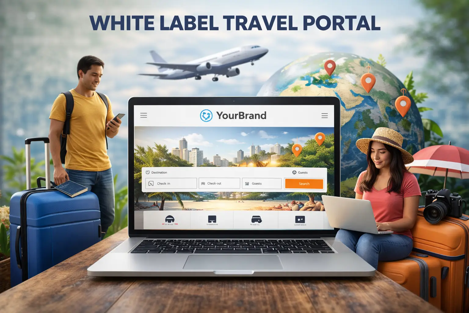 White label travel portal software dashboard showing flight and hotel booking interface for Indian B2B and B2C travel agencies